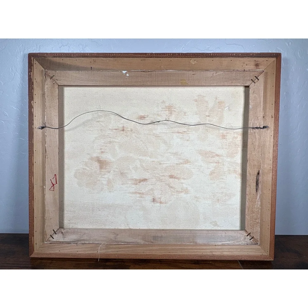 Vintage‎ M Holmes Signed Floral Oil Painting Impasto Flowers Blue Vase Frame